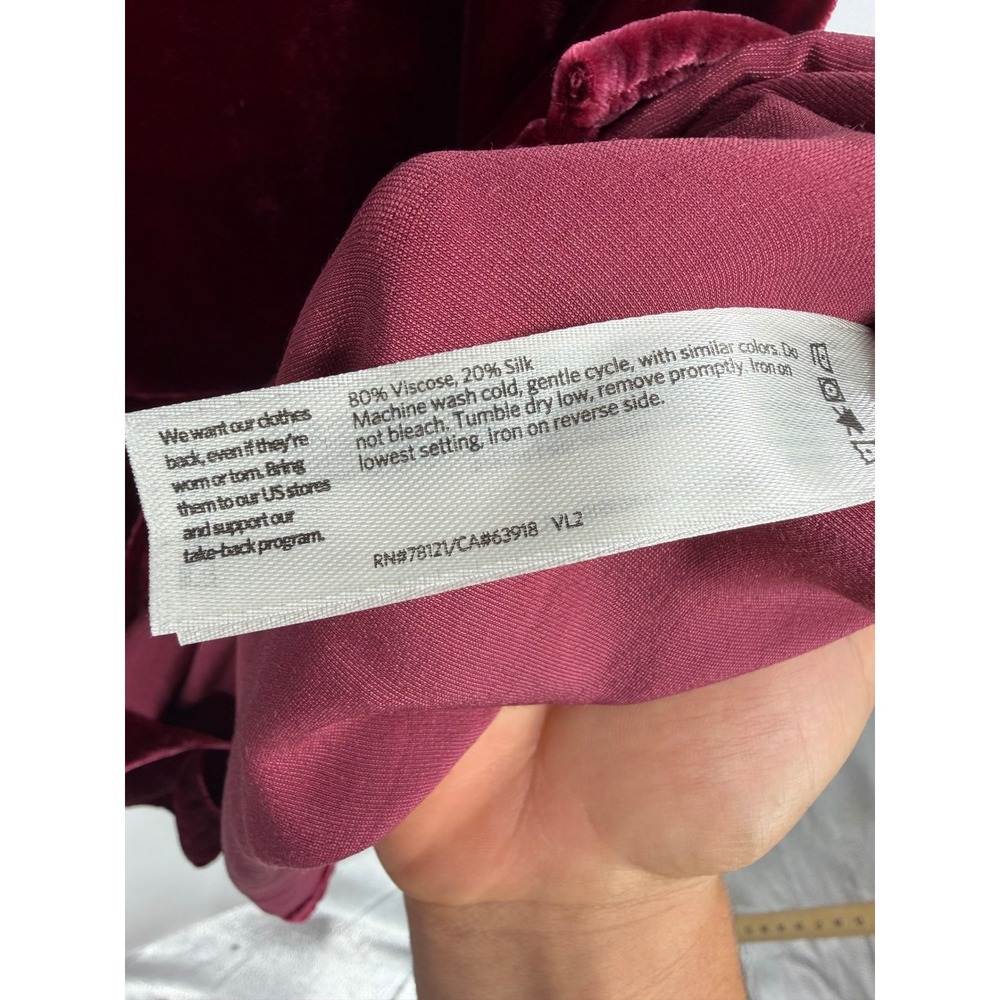 Eileen Fisher Velvet Shirt Women Large Burgundy Silk Blend Button Front Tunic - Picture 4 of 8